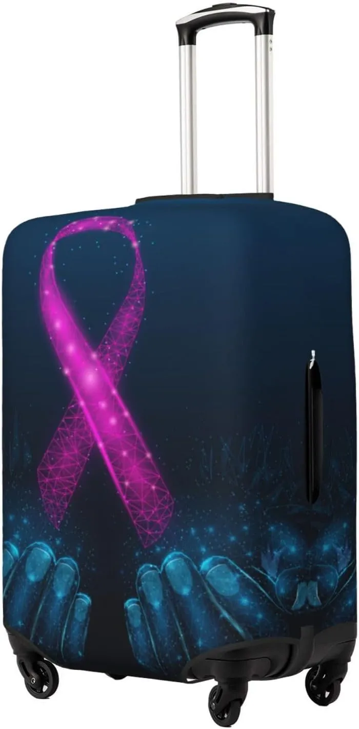 Two Human Hands Are Holds Pink Ribbon Awareness Luggage Cover,Washable Suitcase Covers Fashion Luggage Covers,Anti-Scratch Suitcase Protector Cover