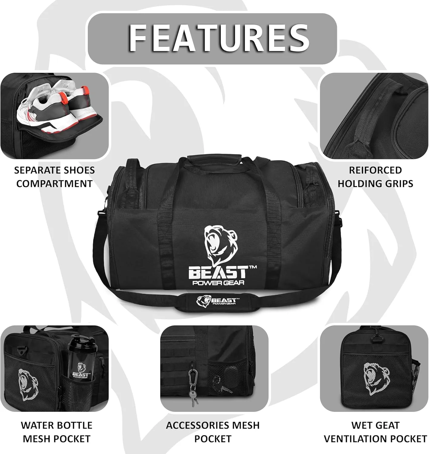 Unisex Duffel Bag Black, Extra Roomy Waterproof Gym Bag For Women with Shoe Compartment, Sports Bags with Zippered Pockets, Adjustable Straps Duffle Bag Travel Large Gym Bag For Men