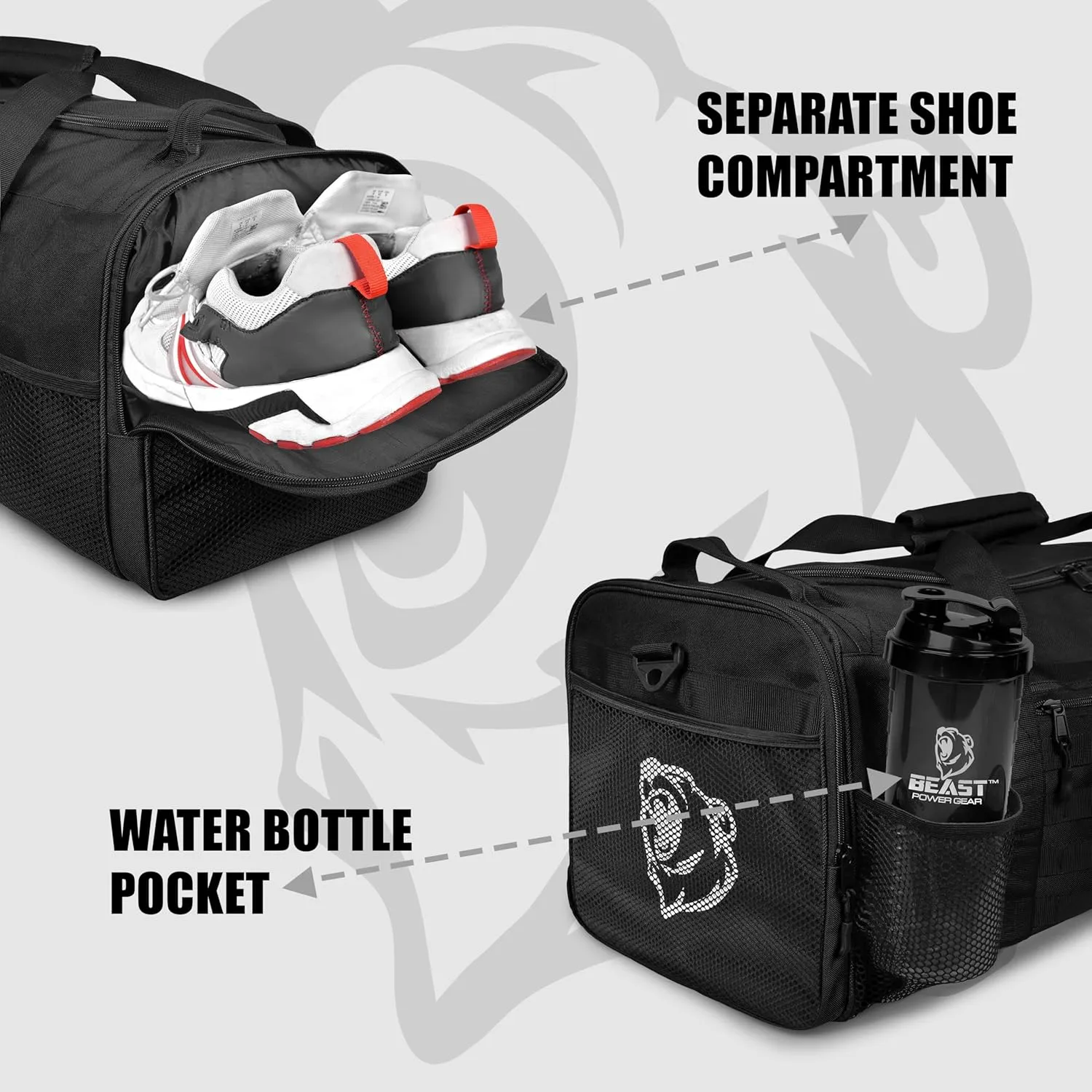 Unisex Duffel Bag Black, Extra Roomy Waterproof Gym Bag For Women with Shoe Compartment, Sports Bags with Zippered Pockets, Adjustable Straps Duffle Bag Travel Large Gym Bag For Men