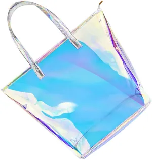 VALICLUD 1pc Beach Tote Bag Shopping Tote Bag Work Bags for Women Tote Clear Handbags for Women Clear Bags Iridescent Beach Bag Clear Tote Bags for Women Shopping Bag Foldable Pouch Make up