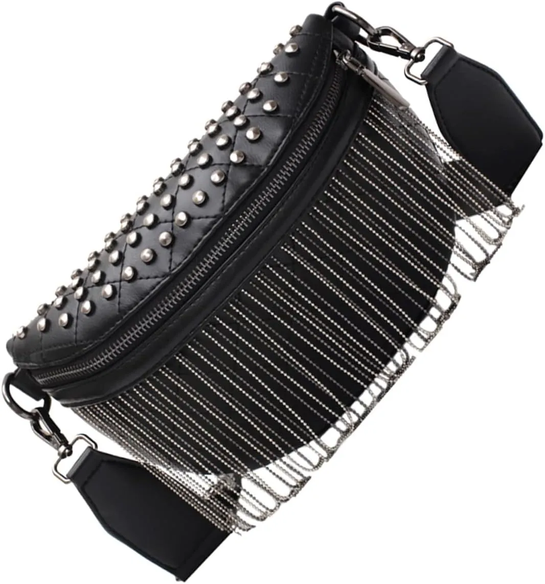 VALICLUD Fashionable PU Chest Bag for Women Rivet Tassel Design Lightweight Outdoor Messenger Purse Versatile Phone Storage Pouch for Shopping and Travel