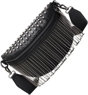 VALICLUD Fashionable PU Chest Bag for Women Rivet Tassel Design Lightweight Outdoor Messenger Purse Versatile Phone Storage Pouch for Shopping and Travel