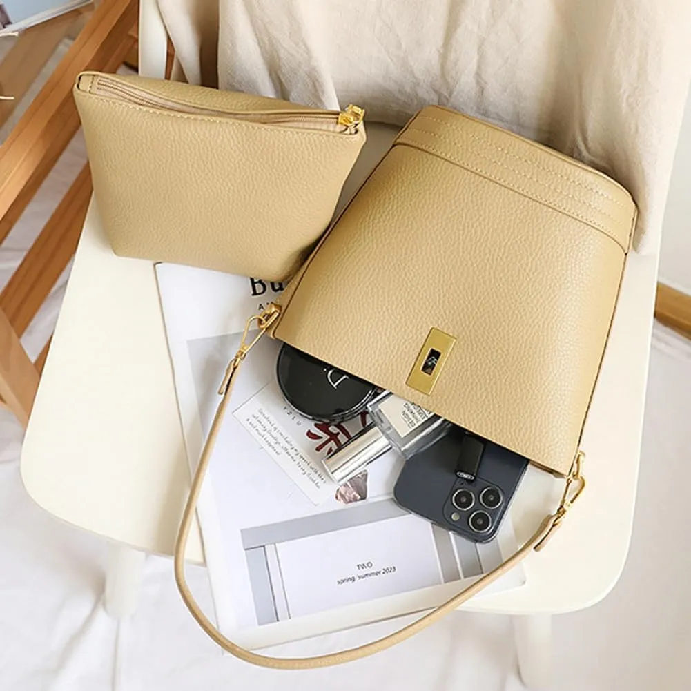 Vegan Leather Shoulder Bags for Women Bucket Crossbody Bag Casual Tote Purse Handbag Elegant Top Handle Satchel