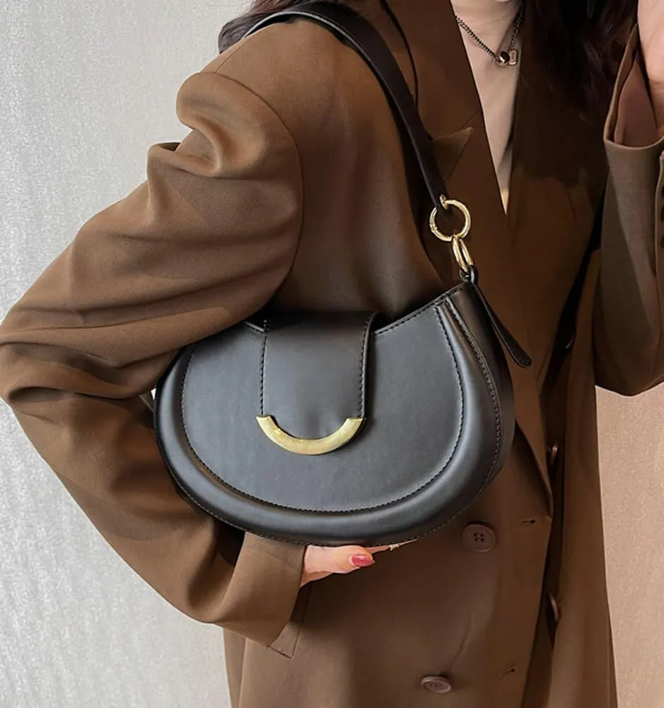 Vegan Leather Shoulder Crossbody Bags for Women Small Tote Bag Elegant Saddle Purse Handbag Top Handle Satchel