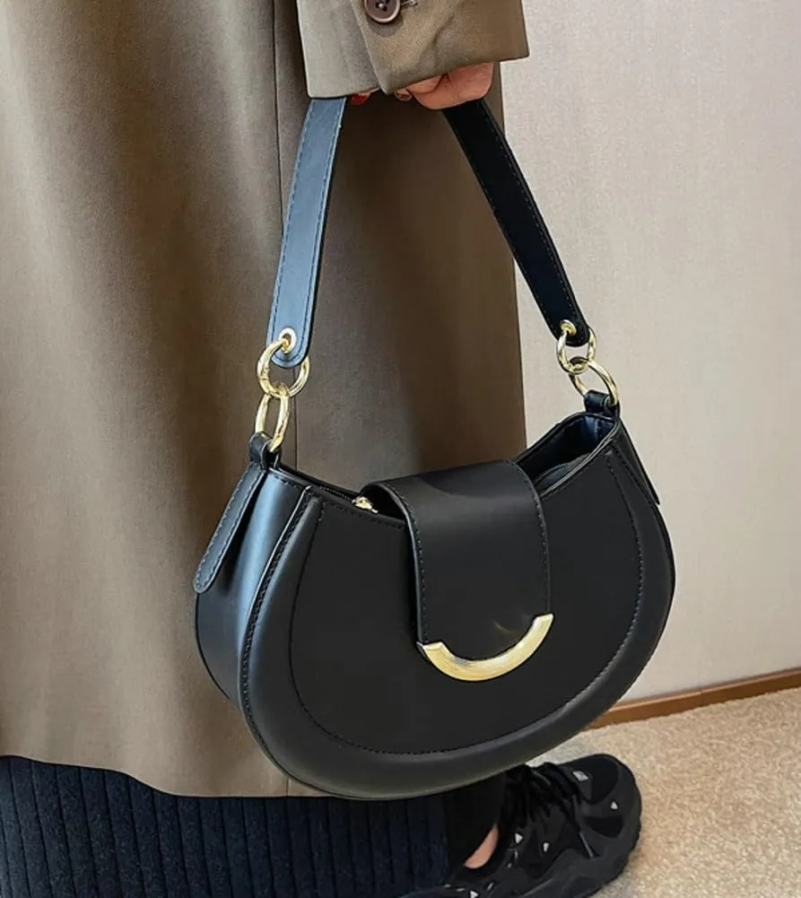 Vegan Leather Shoulder Crossbody Bags for Women Small Tote Bag Elegant Saddle Purse Handbag Top Handle Satchel