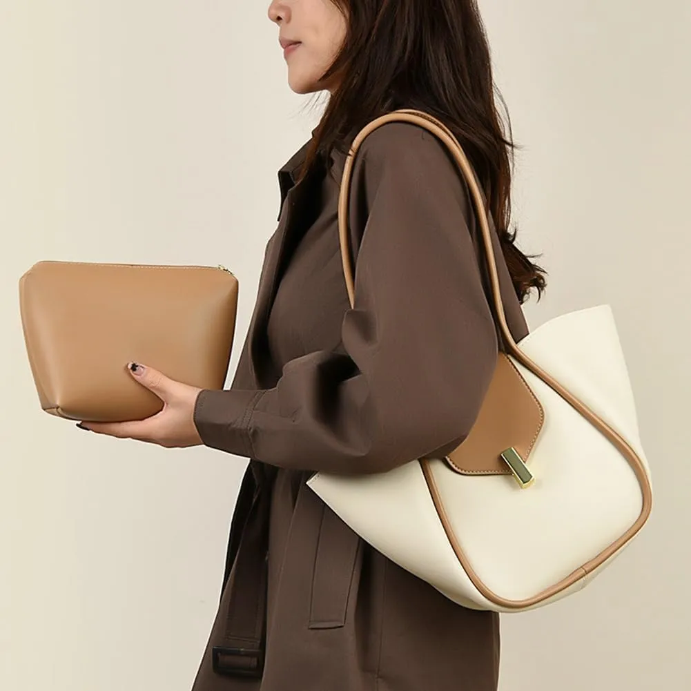 Vintage Bucket Bags for Women Elegant Shoulder Bag with a Small Purse Large Commuter Tote Soft Leather Hobo Bags for Women