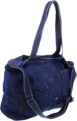 Vintage Denim Tote Bag for Women Capacity Crossbody Jean Purse Versatile Shoulder Bag for Casual College Outfits Fashionable Storage Pouch
