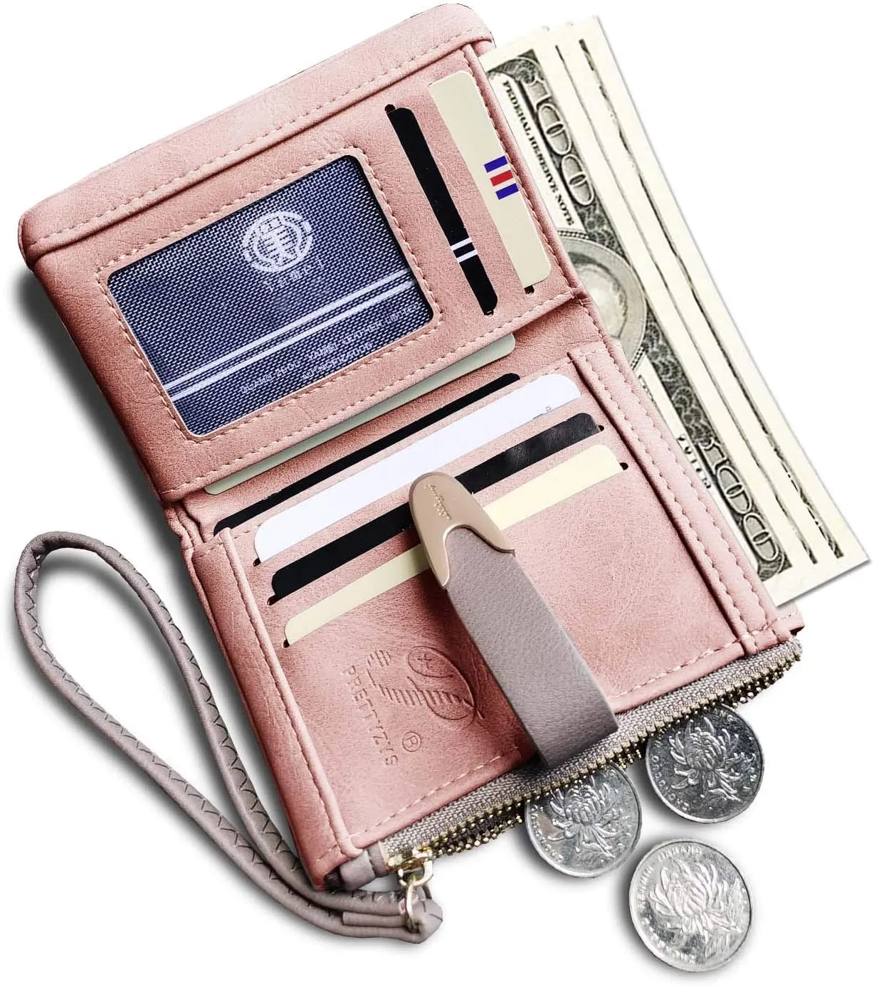 Wallets for Women Rfid Small Compact Bifold short Wallet,Ladies Wristlet Zipper Coin Purse