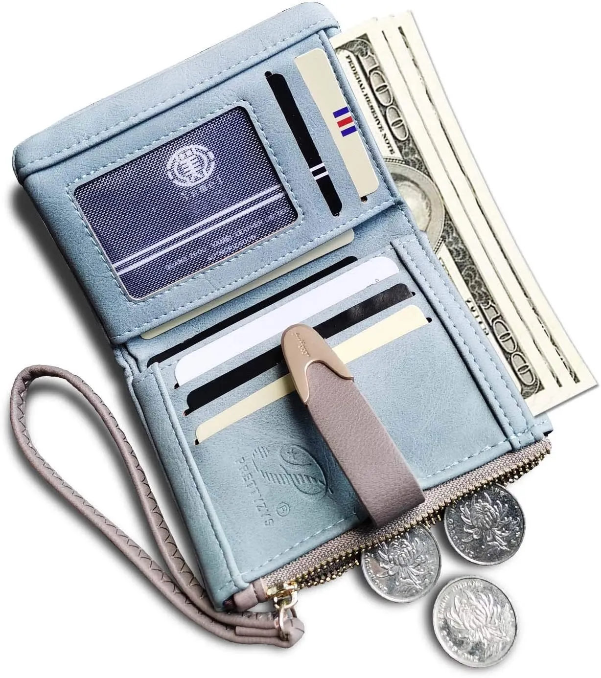 Wallets for Women Rfid Small Compact Bifold short Wallet,Ladies Wristlet Zipper Coin Purse