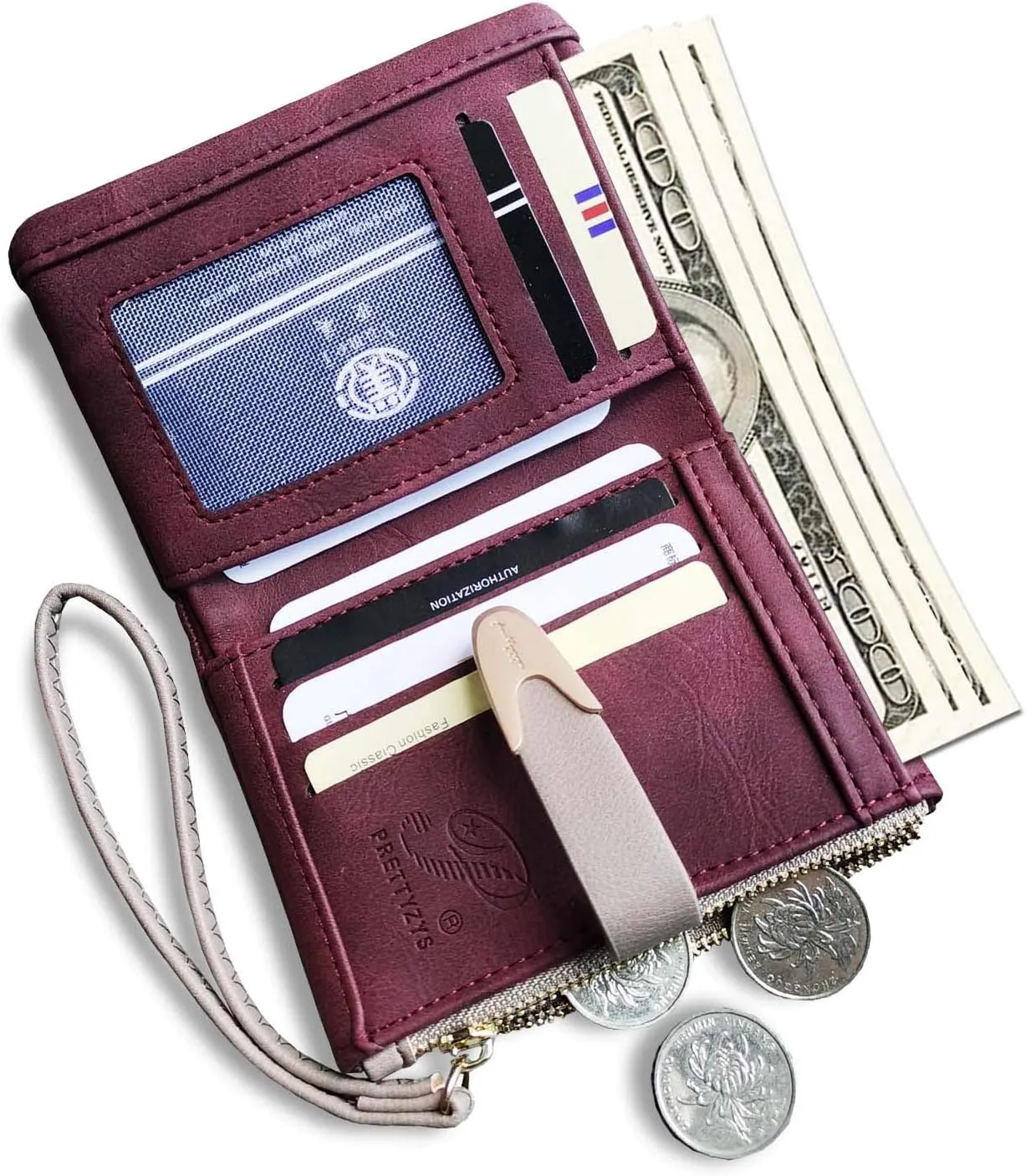 Wallets for Women Rfid Small Compact Bifold short Wallet,Ladies Wristlet Zipper Coin Purse