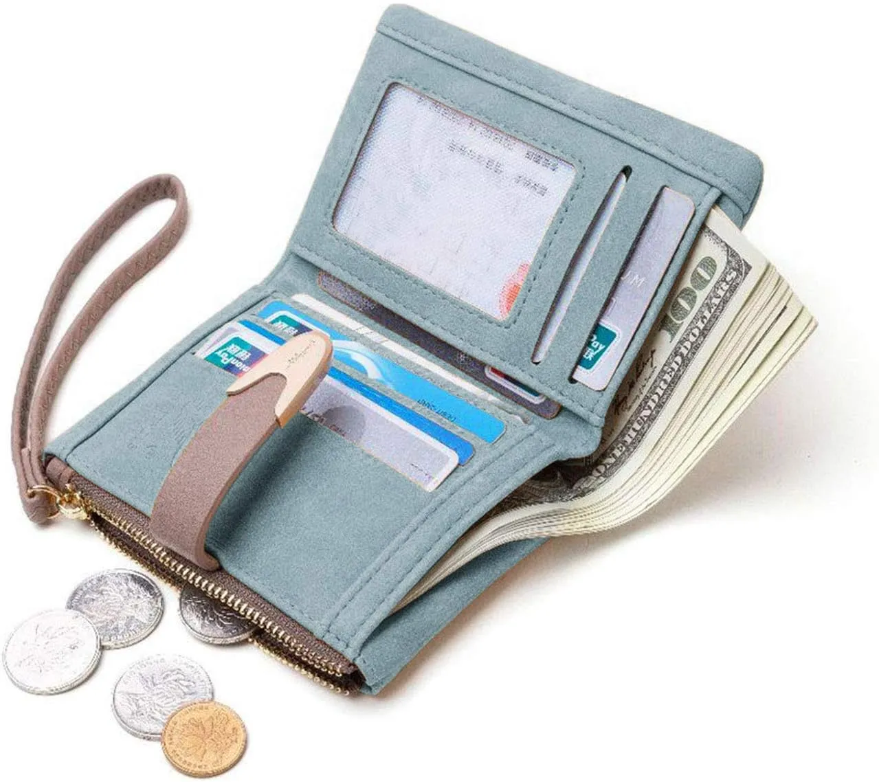 Wallets for Women Rfid Small Compact Bifold short Wallet,Ladies Wristlet Zipper Coin Purse