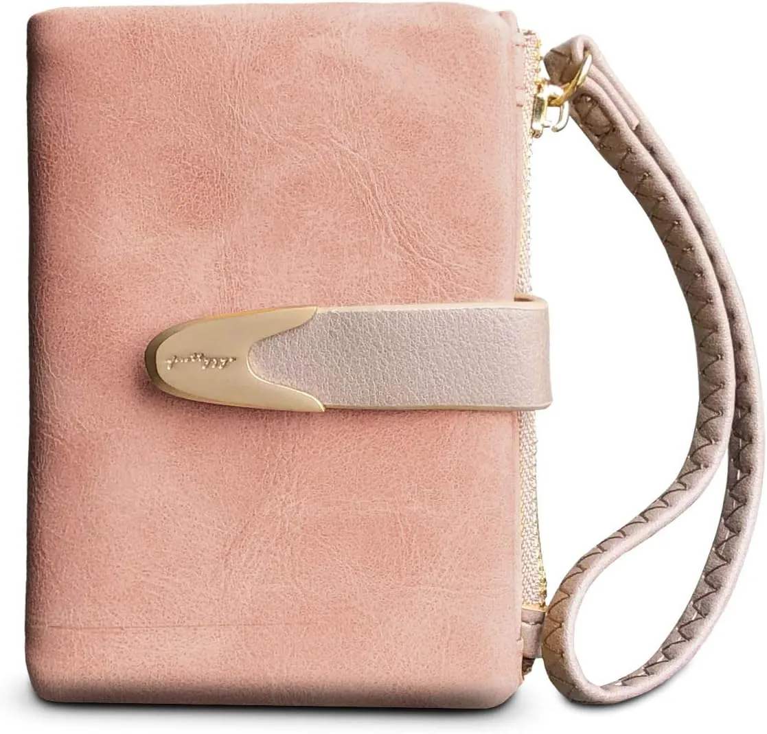 Wallets for Women Rfid Small Compact Bifold short Wallet,Ladies Wristlet Zipper Coin Purse