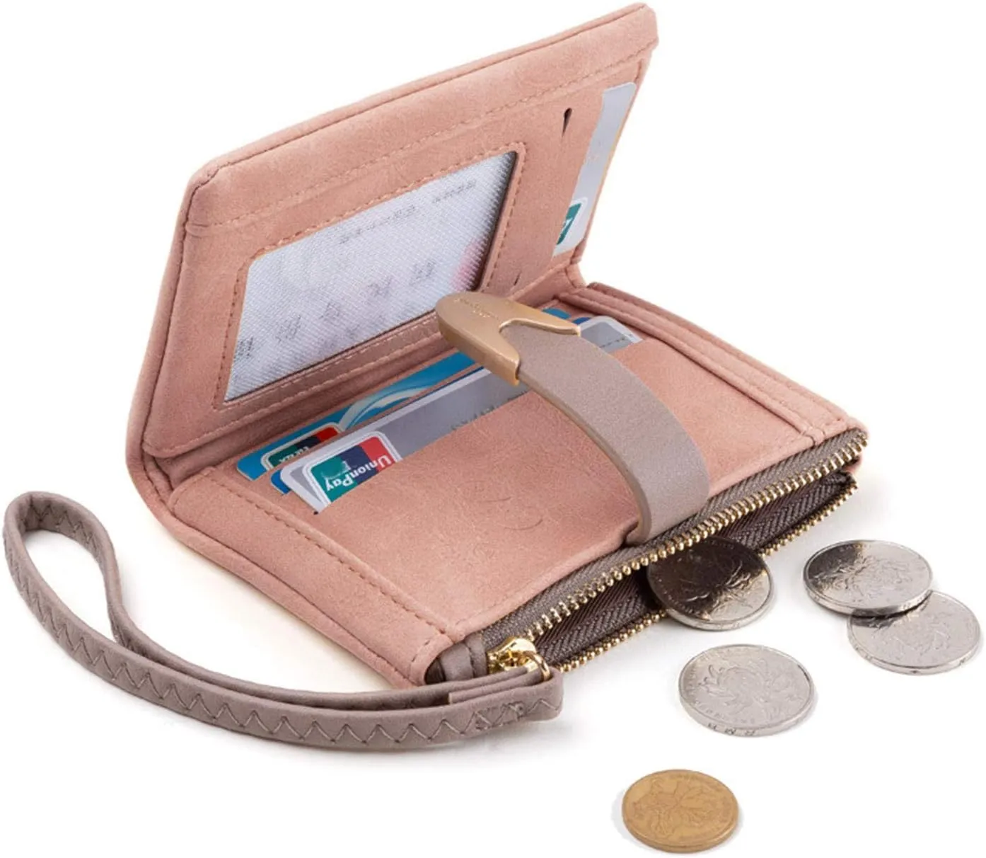 Wallets for Women Rfid Small Compact Bifold short Wallet,Ladies Wristlet Zipper Coin Purse
