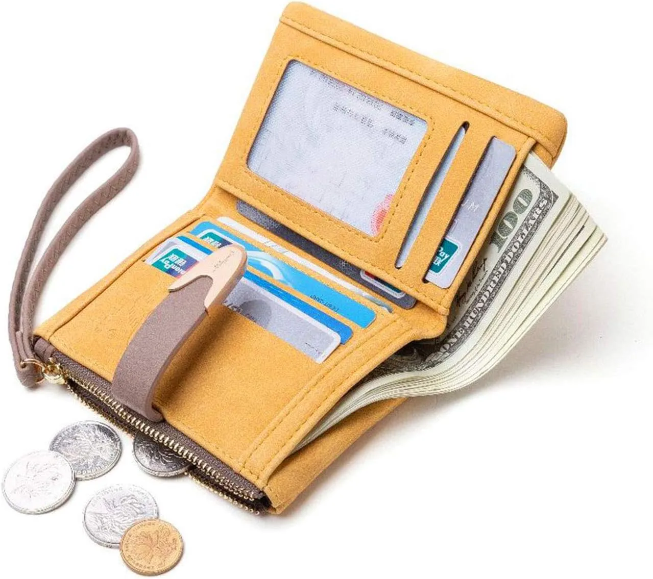 Wallets for Women Rfid Small Compact Bifold short Wallet,Ladies Wristlet Zipper Coin Purse