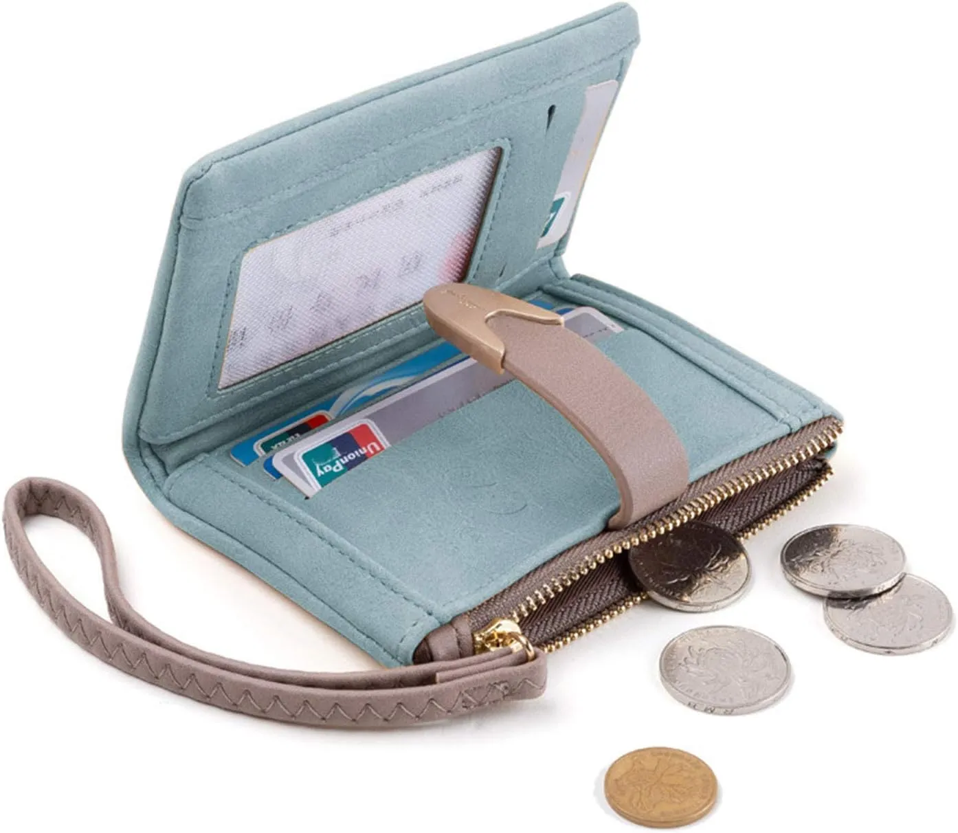 Wallets for Women Rfid Small Compact Bifold short Wallet,Ladies Wristlet Zipper Coin Purse