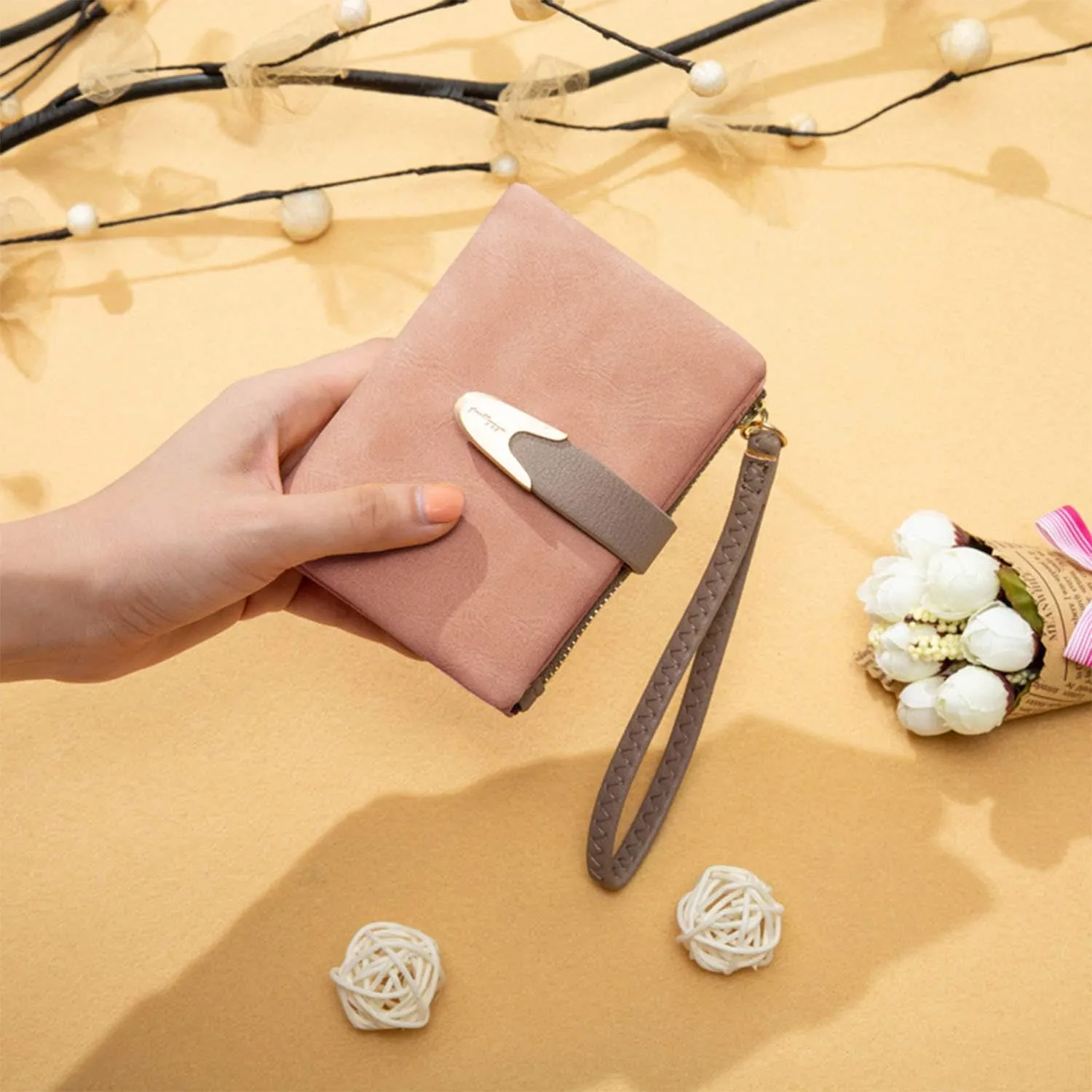 Wallets for Women Rfid Small Compact Bifold short Wallet,Ladies Wristlet Zipper Coin Purse