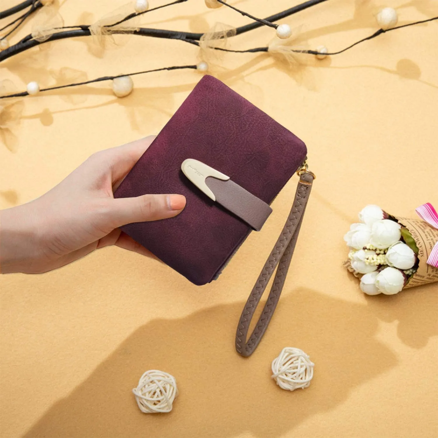 Wallets for Women Rfid Small Compact Bifold short Wallet,Ladies Wristlet Zipper Coin Purse