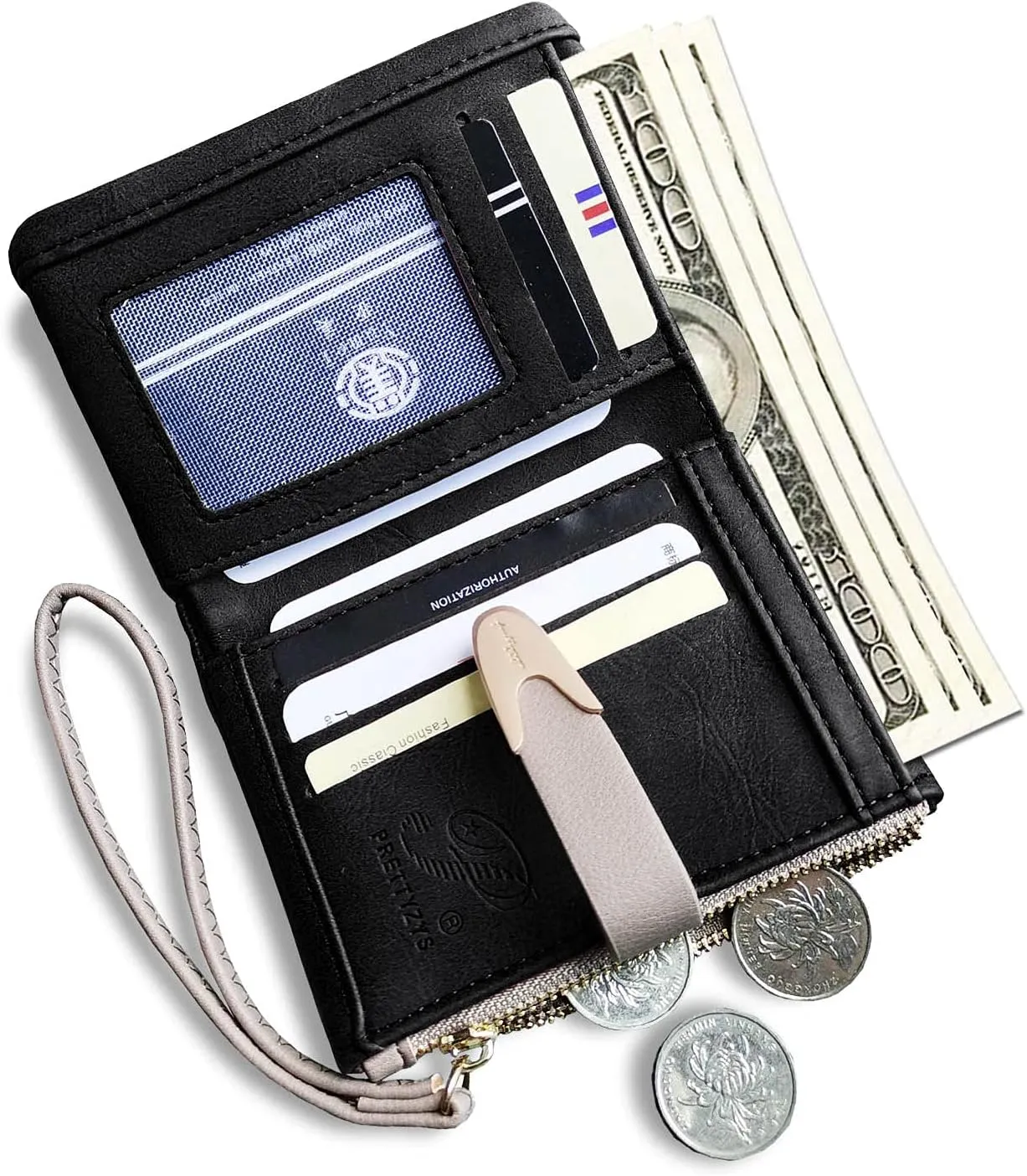 Wallets for Women Rfid Small Compact Bifold short Wallet,Ladies Wristlet Zipper Coin Purse