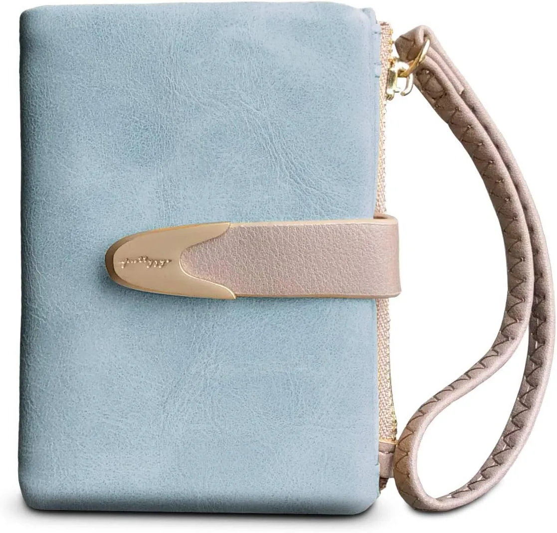 Wallets for Women Rfid Small Compact Bifold short Wallet,Ladies Wristlet Zipper Coin Purse