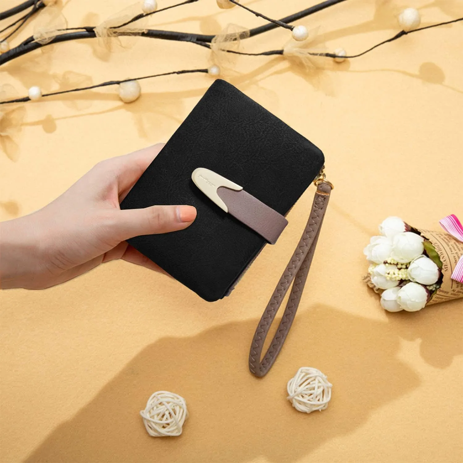 Wallets for Women Rfid Small Compact Bifold short Wallet,Ladies Wristlet Zipper Coin Purse