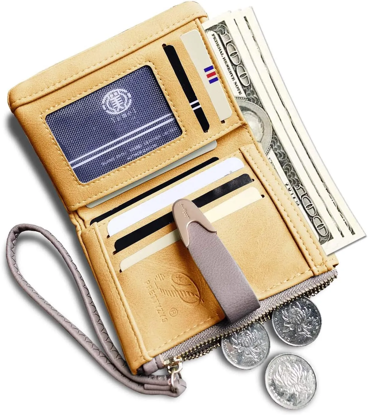 Wallets for Women Rfid Small Compact Bifold short Wallet,Ladies Wristlet Zipper Coin Purse