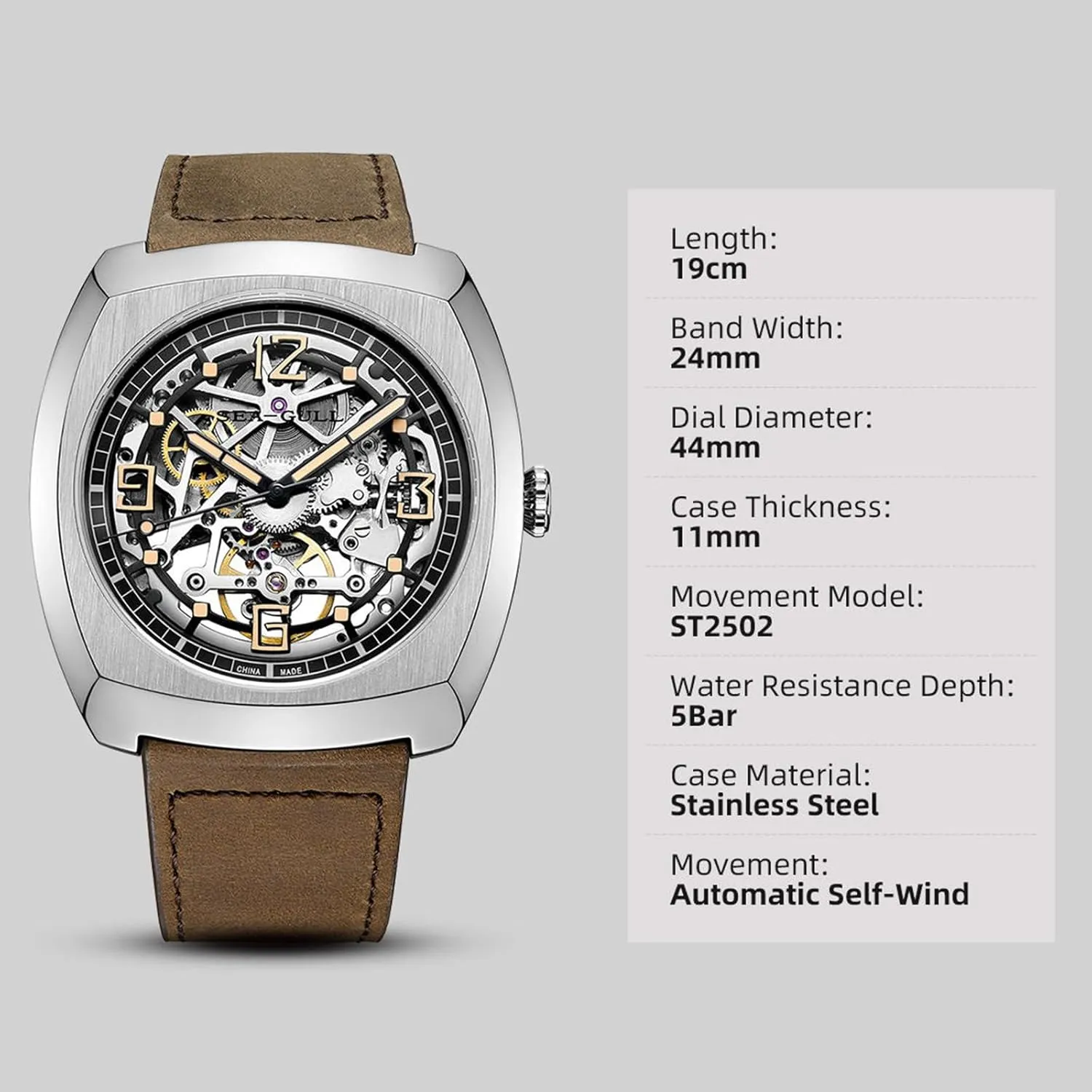 Watch for Men Automatic Mechanical Wristwatches Waterproof Skeleton Dial 849.27.6094
