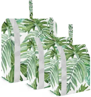Watercolor Palm Leaf Packing Cubes Set of 3, Lightweight Travel Luggage Organizers Foldable Bags for Easy Packing and Organization