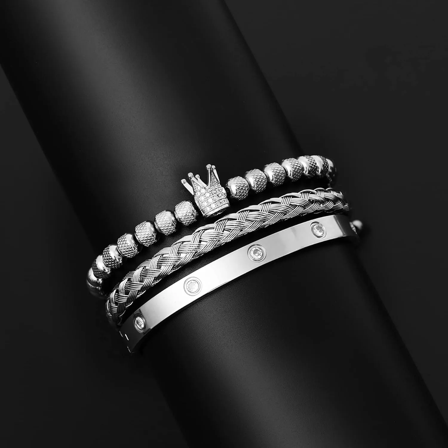 WFYOU 3PCS Stainless Steel Imperial Crown Bracelets for Men Gold Roman Numeral Bangle Bracelet Adjustable Cuff Bracelet Mens Luxury Jewelry Gifts