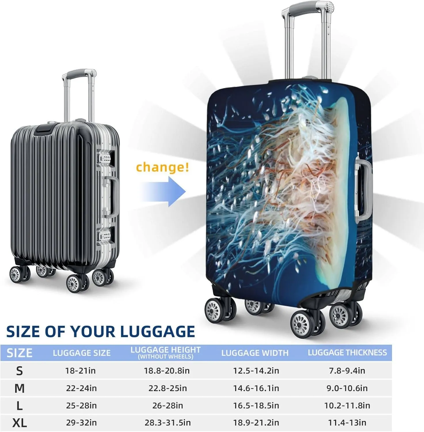 White Jellyfish Dansing In The Ocean Luggage Cover,Washable Suitcase Covers Fashion Luggage Covers,Anti-Scratch Suitcase Protector Cover