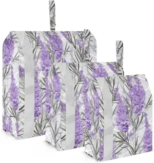 White Squares Lavender Packing Cubes for Travel 3 Set Travel Compression Bags Luggage Bags Organizer for Carry On