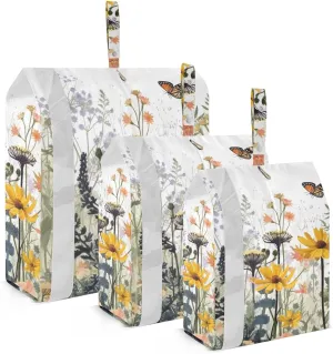 Wildflowers and Butterfly Packing Cubes Set of 3, Lightweight Travel Luggage Organizers Foldable Bags for Easy Packing and Organization