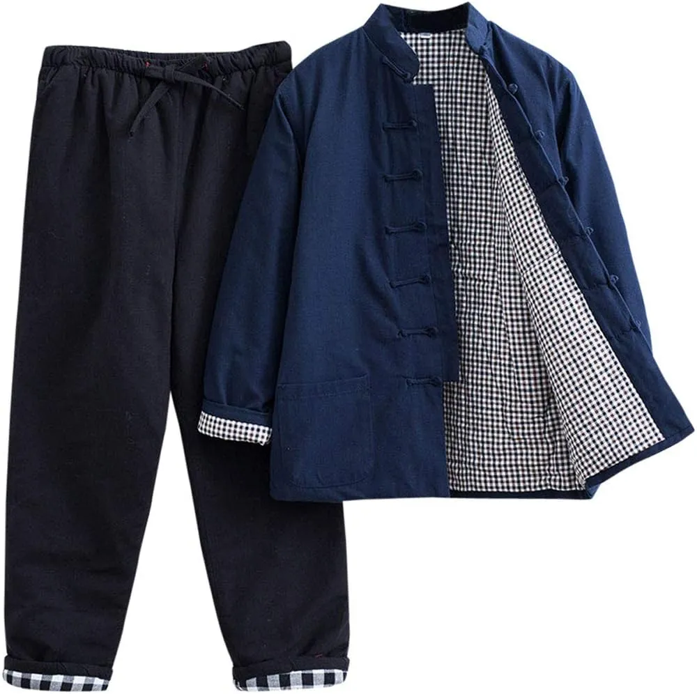 Winter Tai Chi Uniform Men Cotton Padded Tang Suit Jacket Warm Coat Thicken Chinese Long Sleeve Pants