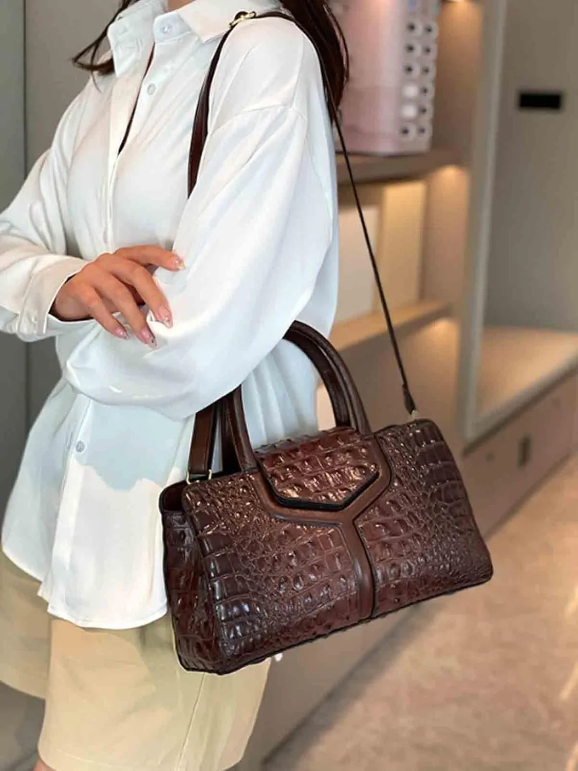 Women Elegant Purses and Handbags Crocodile Pattern Top Handle Satchel PU Leather Crossbody Shoulder Bags