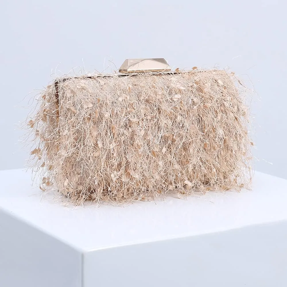 Women Handbag Clutch Bag with Tassels for Women, Wedding Banquet Party Handbag, Elegant Shoulder Bag Evening Bag (Color : Apricot)