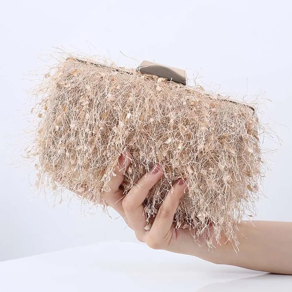 Women Handbag Clutch Bag with Tassels for Women, Wedding Banquet Party Handbag, Elegant Shoulder Bag Evening Bag (Color : Apricot)