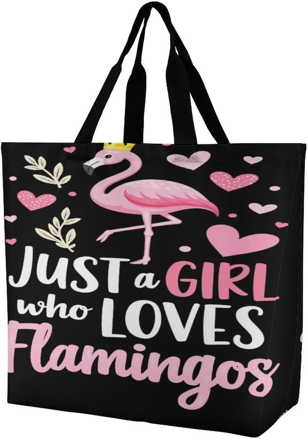 Women Just A Girl Who Loves Flamingo Tote Satchel Soft Polyester Hobo Handbags, Roomy Shoulder Bags for Travel Business Shopping, Zippered Tote Purse