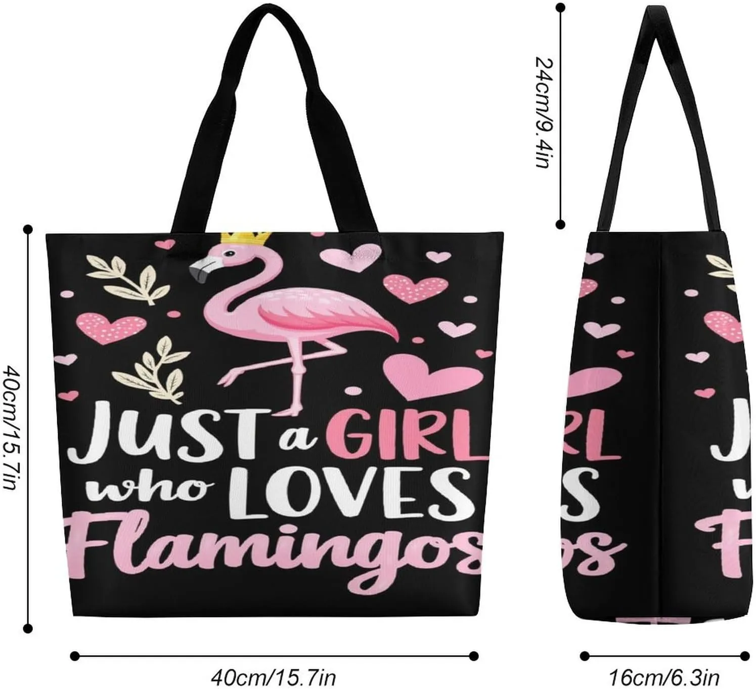 Women Just A Girl Who Loves Flamingo Tote Satchel Soft Polyester Hobo Handbags, Roomy Shoulder Bags for Travel Business Shopping, Zippered Tote Purse