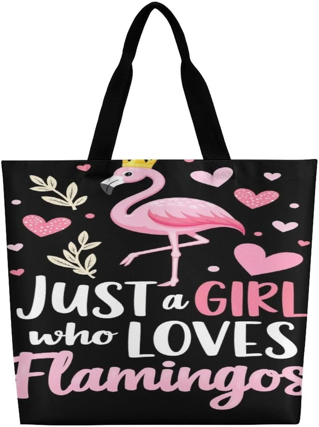 Women Just A Girl Who Loves Flamingo Tote Satchel Soft Polyester Hobo Handbags, Roomy Shoulder Bags for Travel Business Shopping, Zippered Tote Purse
