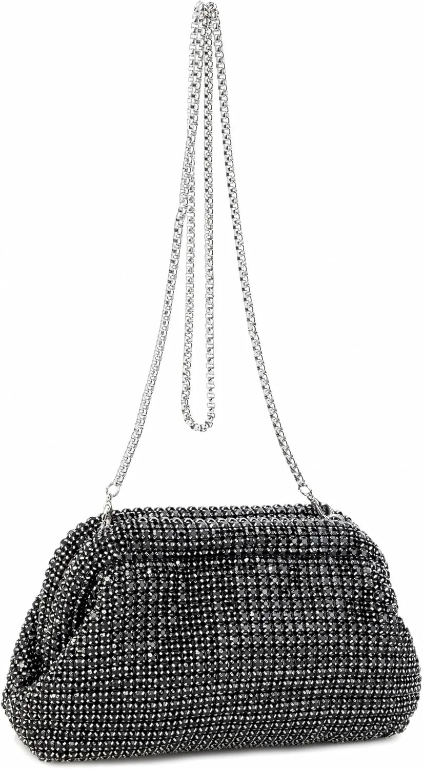 Women Rhinestone Evening Shoulder Bag Clutch with Detachable Strap Crystal Purse for Wedding Party