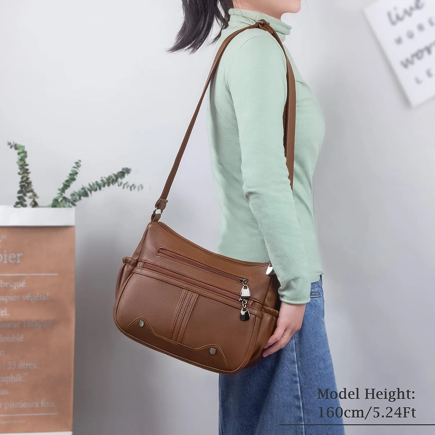 Women Soft PU Leather Shoulder Handbag Multi Pocket Crossbody Bag Ladies Medium Roomy Purses Fashion Tote Top Handle Satchel