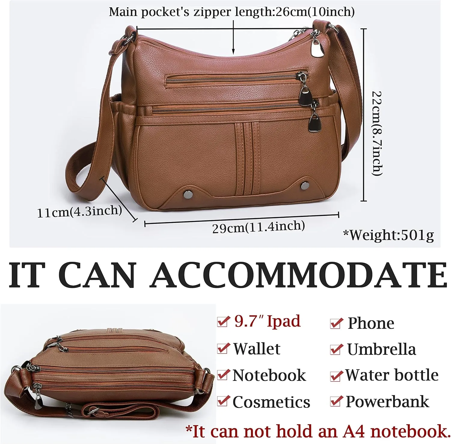 Women Soft PU Leather Shoulder Handbag Multi Pocket Crossbody Bag Ladies Medium Roomy Purses Fashion Tote Top Handle Satchel