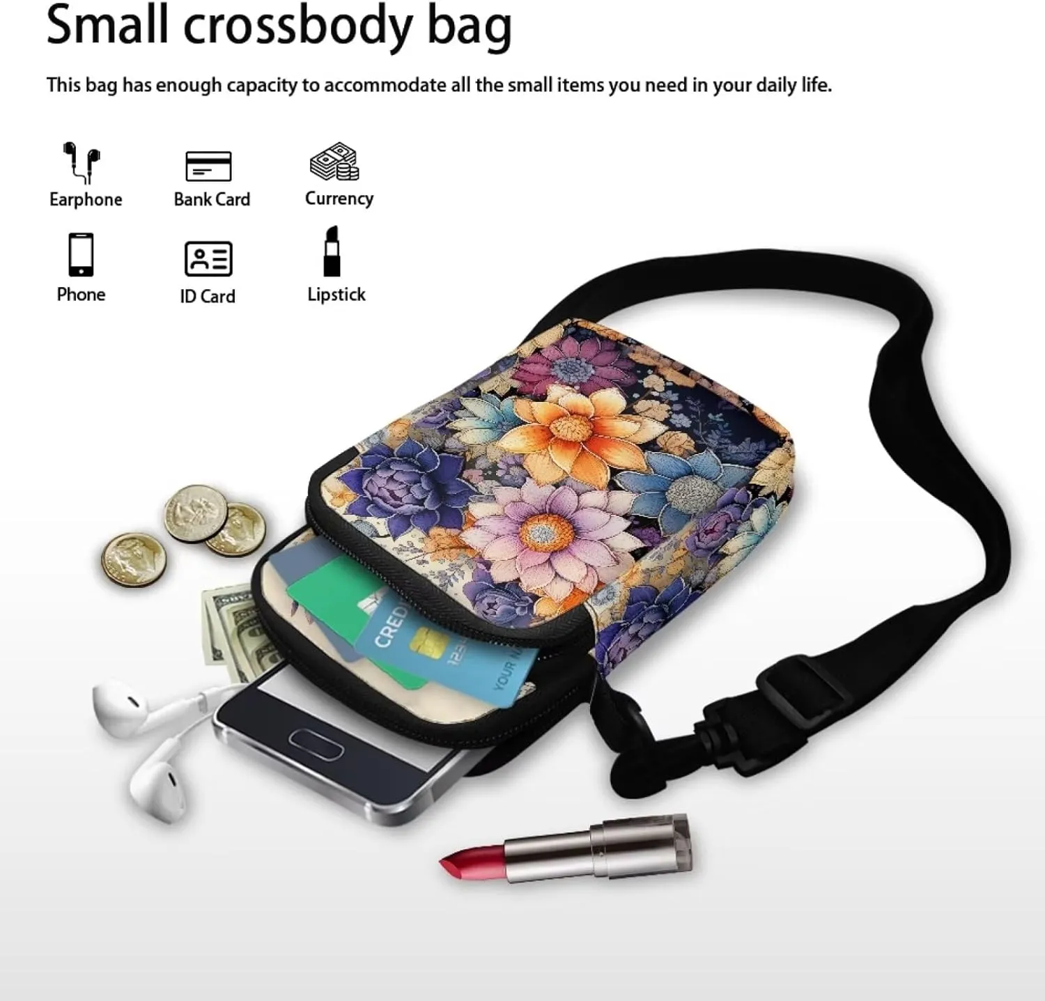Women's Crossbody Bags Travel Shoulder Sling Bags Cell Phone Case Purse with Front Pocket