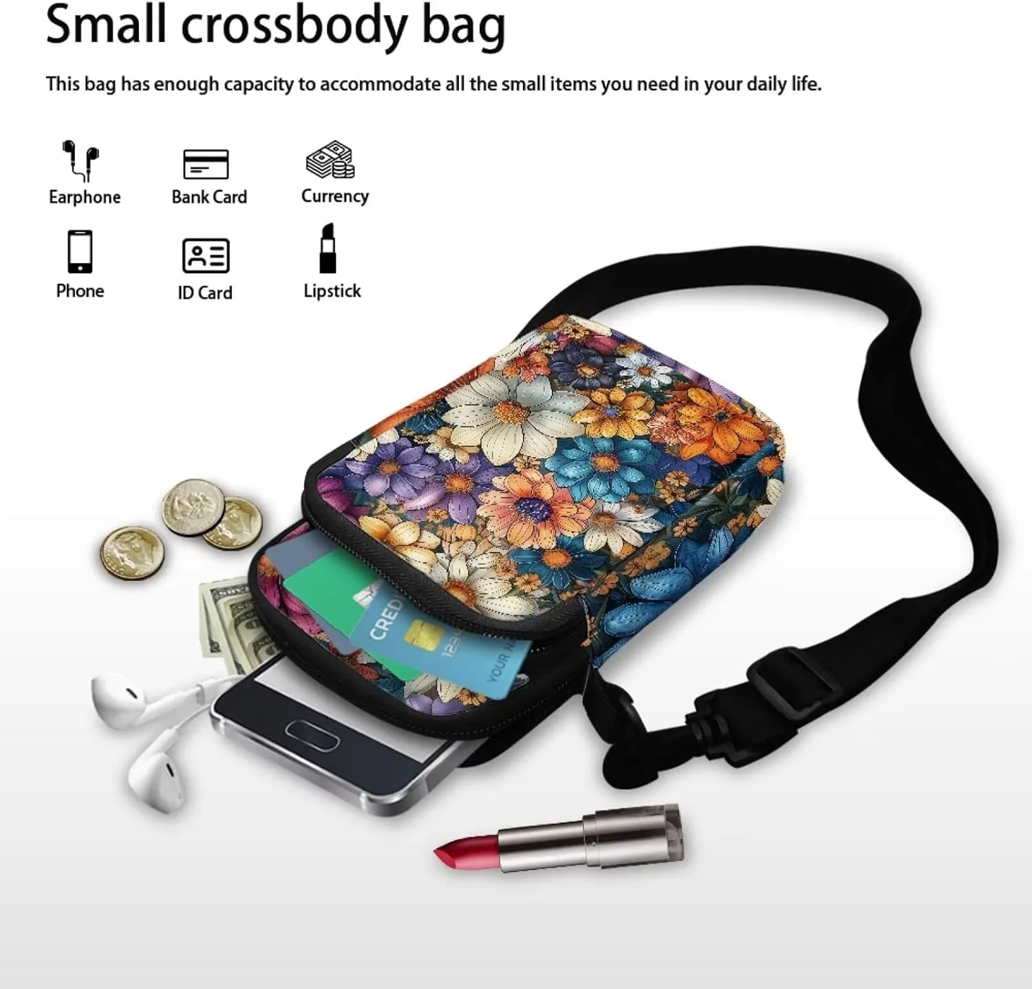 Women's Crossbody Bags Travel Shoulder Sling Bags Cell Phone Case Purse with Front Pocket