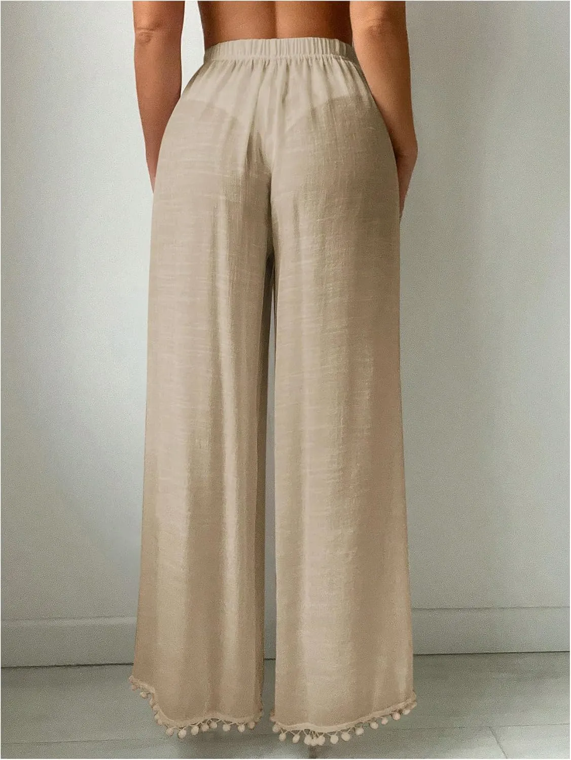 Women's Drawstring Waist Slit Bathing Suit Cover Up Swim Pants Sheer Tie Front Swim Cover Ups Swimwear