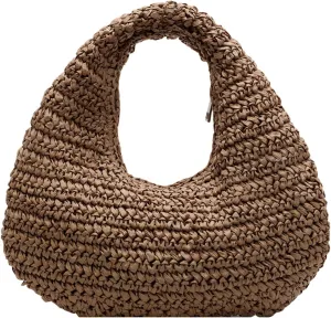 Women's Fashionable Versatile Retro Straw Handbag Solid Color Seaside Travel Shopping Commuter Bag
