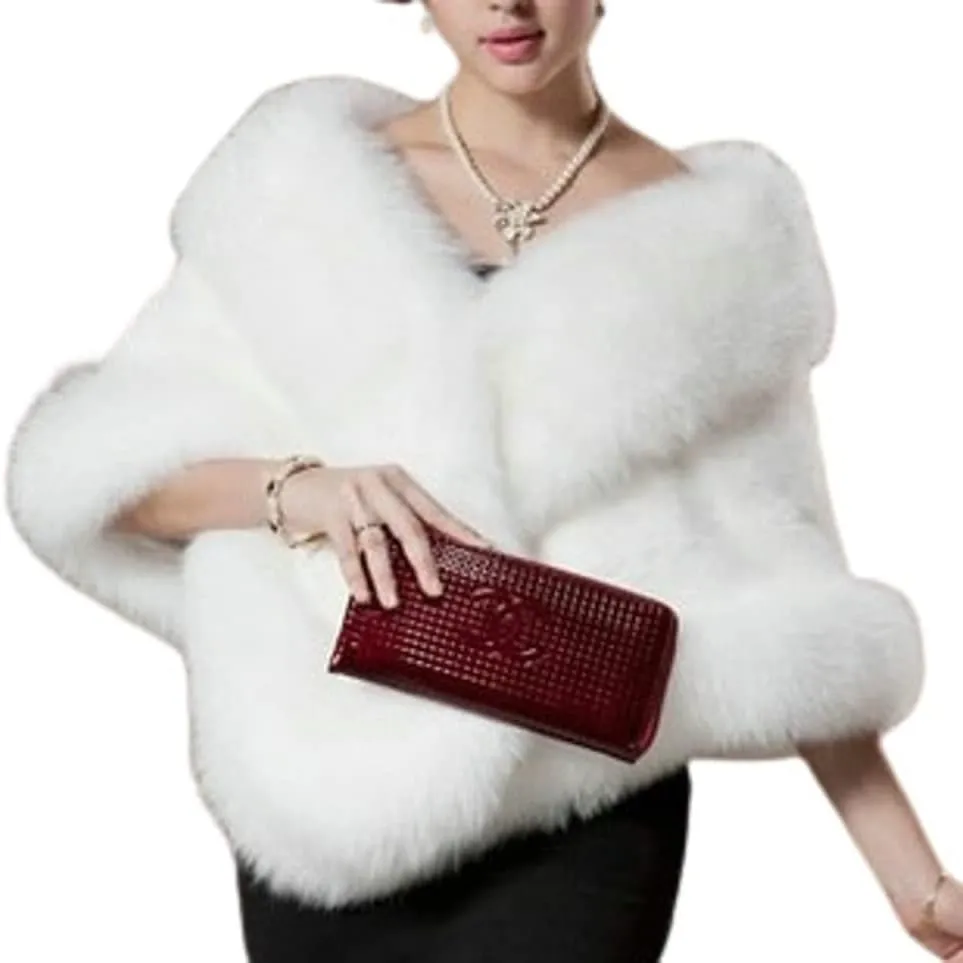 Women's Faux Fur Shawl Soft Versatile Scarf Wrap Shrug Winter Warm Cloak Coat Cape for 1920s Bridal Wedding Evening Dresses