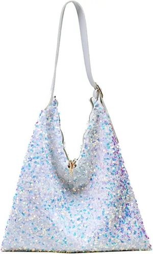 Women's Glitter Sequin Tote Bag, Lightweight Sparkle Shopping Pouch Purse, Large Capacity Hobo Shiny Underarm Shoulder Bag