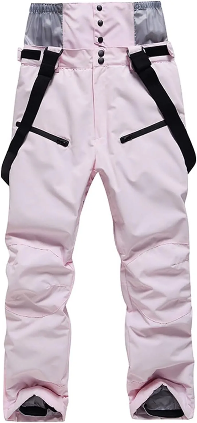 Women's Insulated Snow Pants Winter Solid Warm Ski Pant Outdoor Waterproof Snowboard Bibs with Detachable Suspender
