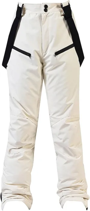 Women's Insulated Snow Pants Winter Solid Warm Ski Pant Outdoor Waterproof Snowboard Bibs with Detachable Suspender