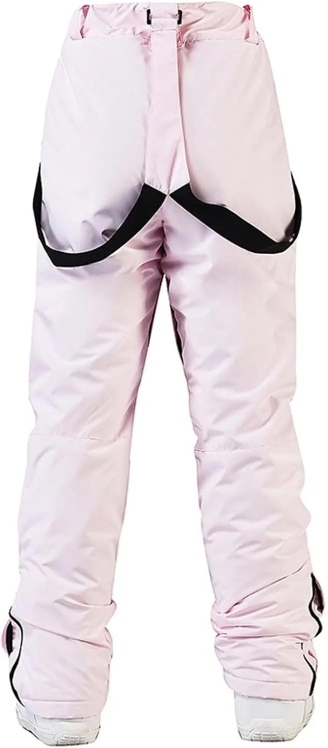 Women's Insulated Snow Pants Winter Solid Warm Ski Pant Outdoor Waterproof Snowboard Bibs with Detachable Suspender